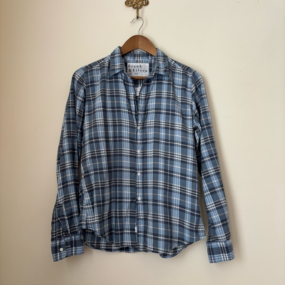 Frank & Eileen Blue Plaid Cotton Button Up Barry Shirt Women's Medium Preppy
